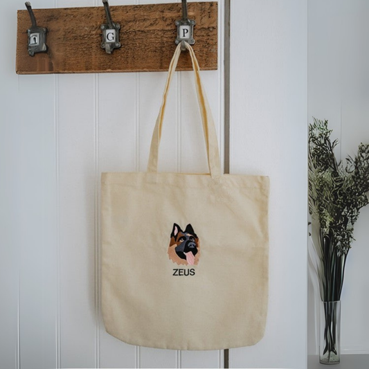 Embroidered Pet Face Tote Bag