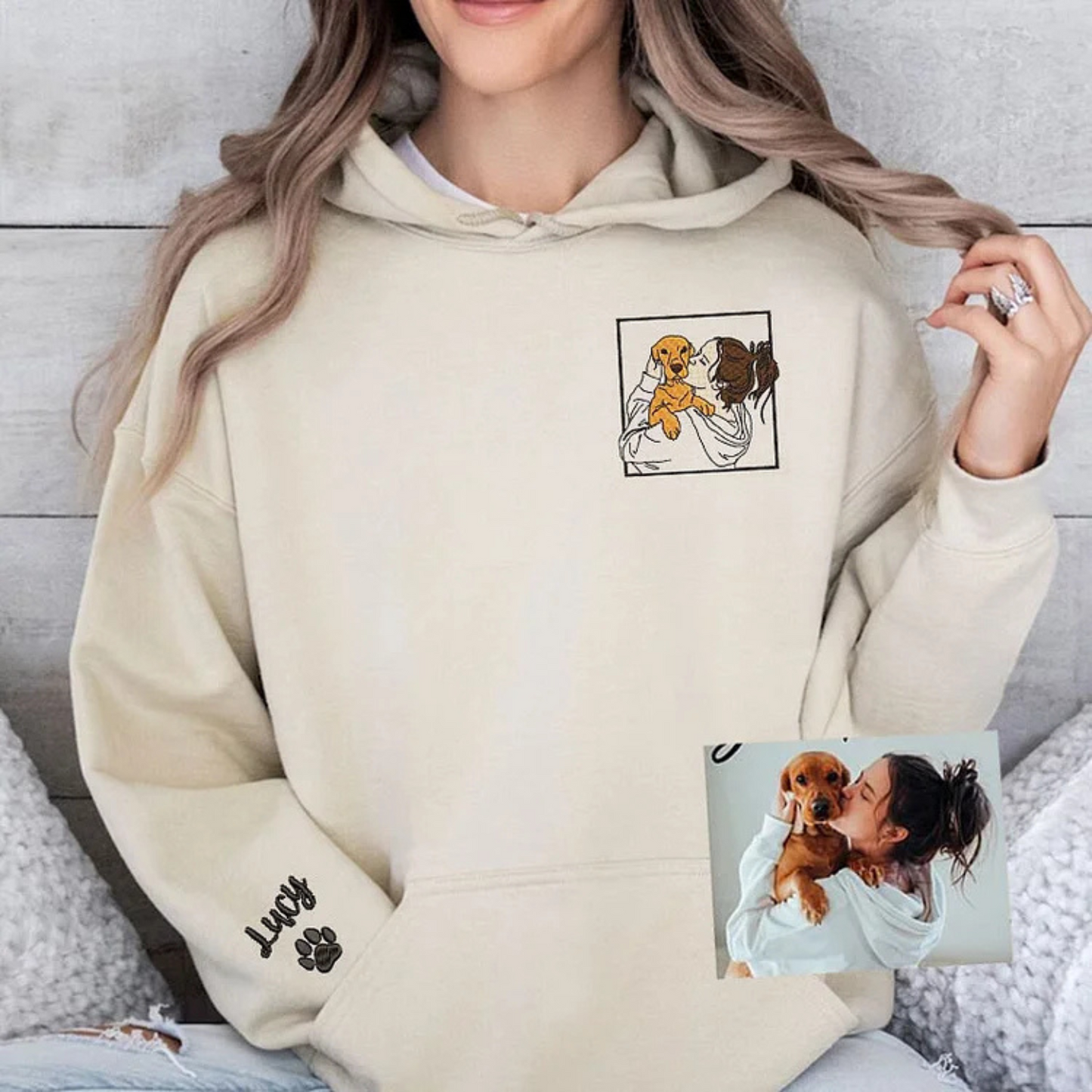 Custom Person+Dog Portrait Embroidered Sweatshirt